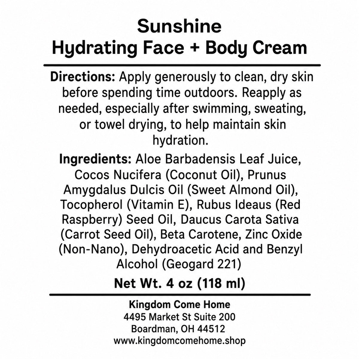 Sunshine - Hydrating Face + Body Cream