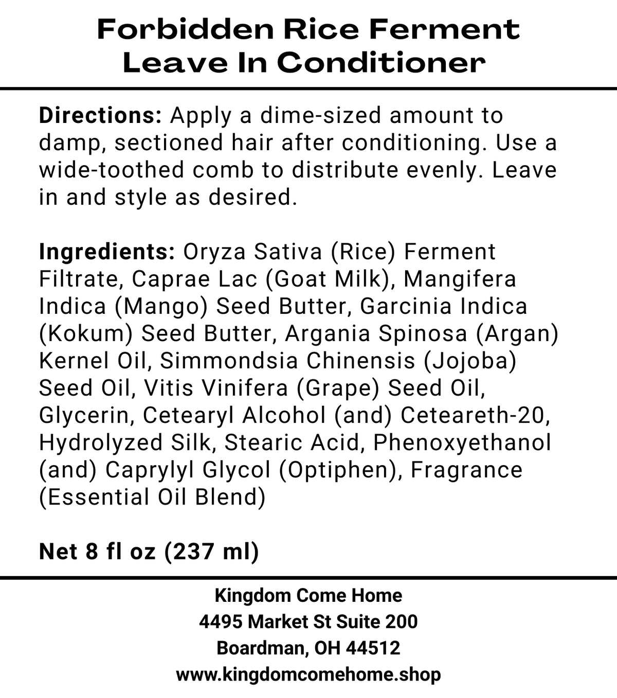 Forbidden Rice Ferment - Leave In Conditioner