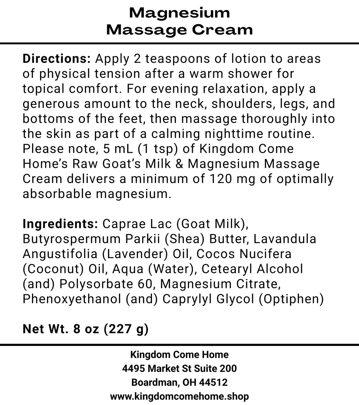 Magnesium Massage Cream